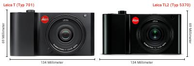 Größenvergleich: Leica T (Typ 701) vs. Leica TL2 (Typ 5370) Größenvergleich: Leica T (Typ 701) vs. Leica TL2 (Typ 5370)