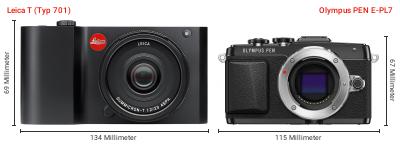 Größenvergleich: Leica T (Typ 701) vs. OM System PEN E-PL7 Größenvergleich: Leica T (Typ 701) vs. OM System PEN E-PL7