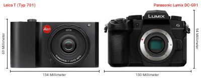 Größenvergleich: Leica T (Typ 701) vs. Panasonic Lumix DC-G91 Größenvergleich: Leica T (Typ 701) vs. Panasonic Lumix DC-G91