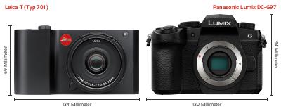 Größenvergleich: Leica T (Typ 701) vs. Panasonic Lumix DC-G97 Größenvergleich: Leica T (Typ 701) vs. Panasonic Lumix DC-G97
