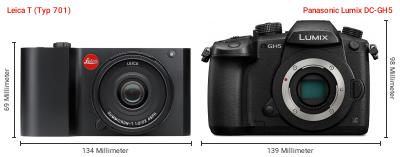 Größenvergleich: Leica T (Typ 701) vs. Panasonic Lumix DC-GH5