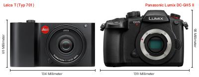 Größenvergleich: Leica T (Typ 701) vs. Panasonic Lumix DC-GH5 II
