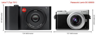 Größenvergleich: Leica T (Typ 701) vs. Panasonic Lumix DC-GX800 Größenvergleich: Leica T (Typ 701) vs. Panasonic Lumix DC-GX800