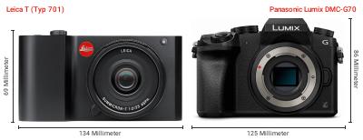 Größenvergleich: Leica T (Typ 701) vs. Panasonic Lumix DMC-G70 Größenvergleich: Leica T (Typ 701) vs. Panasonic Lumix DMC-G70