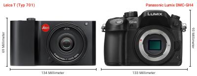 Größenvergleich: Leica T (Typ 701) vs. Panasonic Lumix DMC-GH4 Größenvergleich: Leica T (Typ 701) vs. Panasonic Lumix DMC-GH4