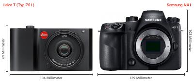 Größenvergleich: Leica T (Typ 701) vs. Samsung NX1 Größenvergleich: Leica T (Typ 701) vs. Samsung NX1