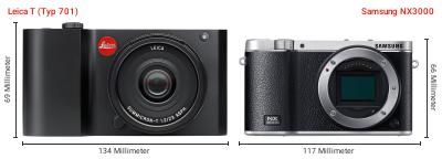 Größenvergleich: Leica T (Typ 701) vs. Samsung NX3000 Größenvergleich: Leica T (Typ 701) vs. Samsung NX3000