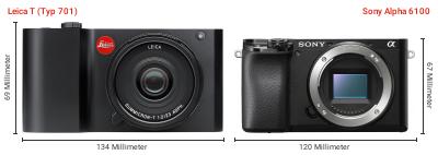 Größenvergleich: Leica T (Typ 701) vs. Sony Alpha 6100