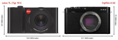 Größenvergleich: Leica TL (Typ 701) vs. Fujifilm X-E4 Größenvergleich: Leica TL (Typ 701) vs. Fujifilm X-E4