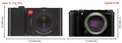 Größenvergleich: Leica TL (Typ 701) vs. Fujifilm X-M5 Größenvergleich: Leica TL (Typ 701) vs. Fujifilm X-M5