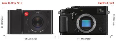 Größenvergleich: Leica TL (Typ 701) vs. Fujifilm X-Pro3 Größenvergleich: Leica TL (Typ 701) vs. Fujifilm X-Pro3