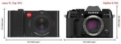 Größenvergleich: Leica TL (Typ 701) vs. Fujifilm X-T50