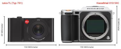 Größenvergleich: Leica TL (Typ 701) vs. Hasselblad X1D 50C Größenvergleich: Leica TL (Typ 701) vs. Hasselblad X1D 50C