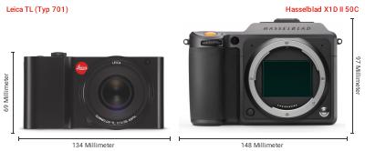Größenvergleich: Leica TL (Typ 701) vs. Hasselblad X1D II 50C Größenvergleich: Leica TL (Typ 701) vs. Hasselblad X1D II 50C