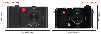 Größenvergleich: Leica TL (Typ 701) vs. Leica CL (Typ 7323) Größenvergleich: Leica TL (Typ 701) vs. Leica CL (Typ 7323)