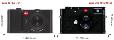 Größenvergleich: Leica TL (Typ 701) vs. Leica M10 (Typ 3656) Größenvergleich: Leica TL (Typ 701) vs. Leica M10 (Typ 3656)