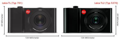 Größenvergleich: Leica TL (Typ 701) vs. Leica TL2 (Typ 5370) Größenvergleich: Leica TL (Typ 701) vs. Leica TL2 (Typ 5370)