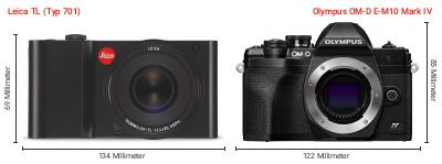 Größenvergleich: Leica TL (Typ 701) vs. OM System OM-D E-M10 Mark IV Größenvergleich: Leica TL (Typ 701) vs. OM System OM-D E-M10 Mark IV