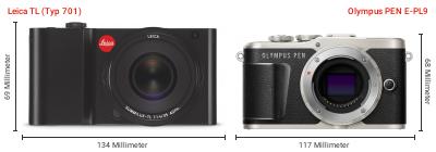Größenvergleich: Leica TL (Typ 701) vs. OM System PEN E-PL9 Größenvergleich: Leica TL (Typ 701) vs. OM System PEN E-PL9