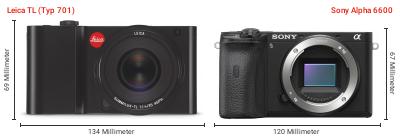 Größenvergleich: Leica TL (Typ 701) vs. Sony Alpha 6600 Größenvergleich: Leica TL (Typ 701) vs. Sony Alpha 6600