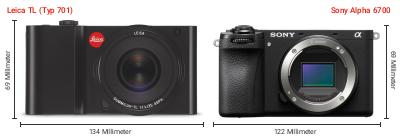 Größenvergleich: Leica TL (Typ 701) vs. Sony Alpha 6700 Größenvergleich: Leica TL (Typ 701) vs. Sony Alpha 6700