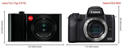 Größenvergleich: Leica TL2 (Typ 5370) vs. Canon EOS M50 Größenvergleich: Leica TL2 (Typ 5370) vs. Canon EOS M50