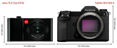 Größenvergleich: Leica TL2 (Typ 5370) vs. Fujifilm GFX 50S II Größenvergleich: Leica TL2 (Typ 5370) vs. Fujifilm GFX 50S II