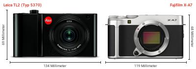 Größenvergleich: Leica TL2 (Typ 5370) vs. Fujifilm X-A7 Größenvergleich: Leica TL2 (Typ 5370) vs. Fujifilm X-A7