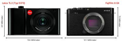 Größenvergleich: Leica TL2 (Typ 5370) vs. Fujifilm X-E4 Größenvergleich: Leica TL2 (Typ 5370) vs. Fujifilm X-E4