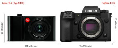 Größenvergleich: Leica TL2 (Typ 5370) vs. Fujifilm X-H2 Größenvergleich: Leica TL2 (Typ 5370) vs. Fujifilm X-H2