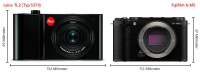 Größenvergleich: Leica TL2 (Typ 5370) vs. Fujifilm X-M5 Größenvergleich: Leica TL2 (Typ 5370) vs. Fujifilm X-M5