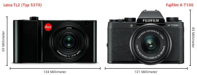 Größenvergleich: Leica TL2 (Typ 5370) vs. Fujifilm X-T100 Größenvergleich: Leica TL2 (Typ 5370) vs. Fujifilm X-T100