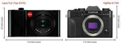 Größenvergleich: Leica TL2 (Typ 5370) vs. Fujifilm X-T30