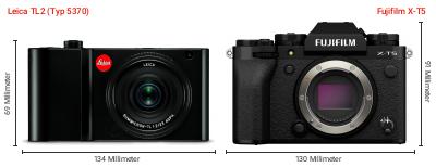 Größenvergleich: Leica TL2 (Typ 5370) vs. Fujifilm X-T5 Größenvergleich: Leica TL2 (Typ 5370) vs. Fujifilm X-T5