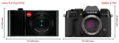 Größenvergleich: Leica TL2 (Typ 5370) vs. Fujifilm X-T50