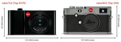 Größenvergleich: Leica TL2 (Typ 5370) vs. Leica M-E (Typ 240) Größenvergleich: Leica TL2 (Typ 5370) vs. Leica M-E (Typ 240)