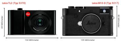 Größenvergleich: Leica TL2 (Typ 5370) vs. Leica M10-D (Typ 9217) Größenvergleich: Leica TL2 (Typ 5370) vs. Leica M10-D (Typ 9217)