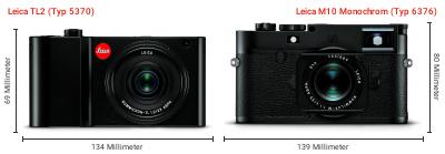 Größenvergleich: Leica TL2 (Typ 5370) vs. Leica M10 Monochrom (Typ 6376) Größenvergleich: Leica TL2 (Typ 5370) vs. Leica M10 Monochrom (Typ 6376)