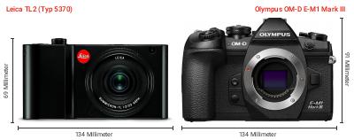 Größenvergleich: Leica TL2 (Typ 5370) vs. OM System OM-D E-M1 Mark III