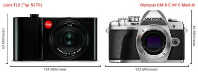 Größenvergleich: Leica TL2 (Typ 5370) vs. OM System OM-D E-M10 Mark III Größenvergleich: Leica TL2 (Typ 5370) vs. OM System OM-D E-M10 Mark III