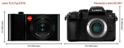 Größenvergleich: Leica TL2 (Typ 5370) vs. Panasonic Lumix DC-G97 Größenvergleich: Leica TL2 (Typ 5370) vs. Panasonic Lumix DC-G97