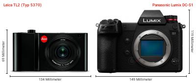 Größenvergleich: Leica TL2 (Typ 5370) vs. Panasonic Lumix DC-S1 Größenvergleich: Leica TL2 (Typ 5370) vs. Panasonic Lumix DC-S1
