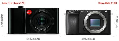 Größenvergleich: Leica TL2 (Typ 5370) vs. Sony Alpha 6100 Größenvergleich: Leica TL2 (Typ 5370) vs. Sony Alpha 6100
