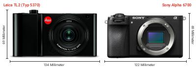 Größenvergleich: Leica TL2 (Typ 5370) vs. Sony Alpha 6700 Größenvergleich: Leica TL2 (Typ 5370) vs. Sony Alpha 6700