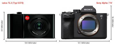 Größenvergleich: Leica TL2 (Typ 5370) vs. Sony Alpha 7 IV
