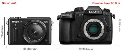 Größenvergleich: Nikon 1 AW1 vs. Panasonic Lumix DC-GH5