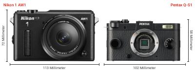 Größenvergleich: Nikon 1 AW1 vs. Pentax Q-S1