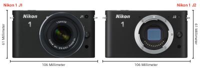 Größenvergleich: Nikon 1 J1 vs. Nikon 1 J2 Größenvergleich: Nikon 1 J1 vs. Nikon 1 J2