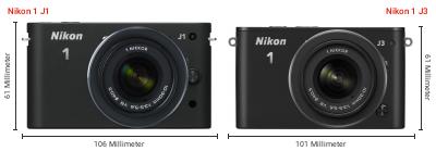 Größenvergleich: Nikon 1 J1 vs. Nikon 1 J3 Größenvergleich: Nikon 1 J1 vs. Nikon 1 J3