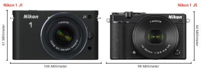 Größenvergleich: Nikon 1 J1 vs. Nikon 1 J5 Größenvergleich: Nikon 1 J1 vs. Nikon 1 J5